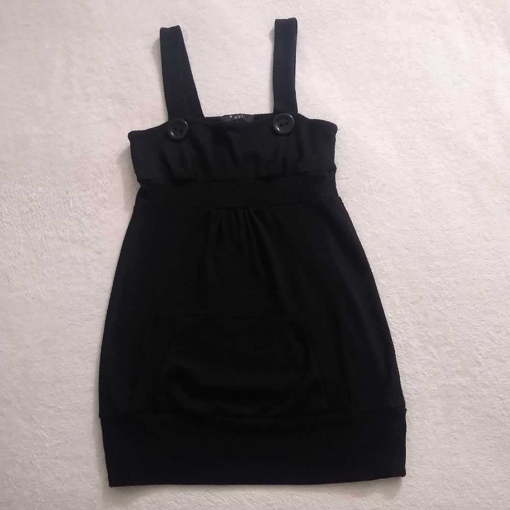Black knit button pinafore overall dress